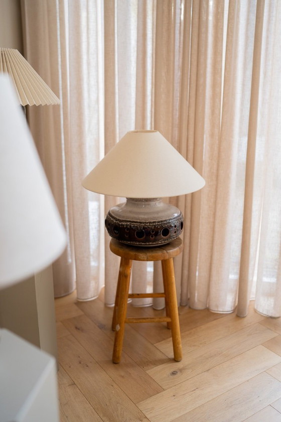 Image 1 of Retro brown table lamp with beige shade