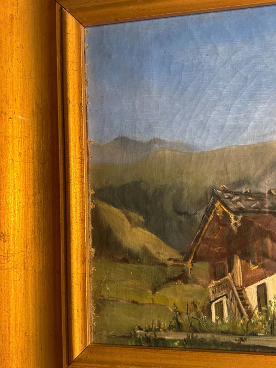 Pintura al óleo sobre cartón de una cabaña de montaña de los años 50, Pinturas y dibujos (foto 10 de 10)