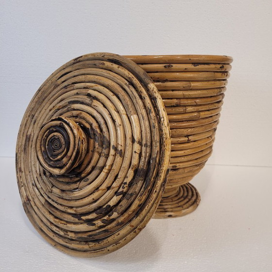 Image 1 of Cestino vintage in rattan con coperchio, XX secolo - Francia