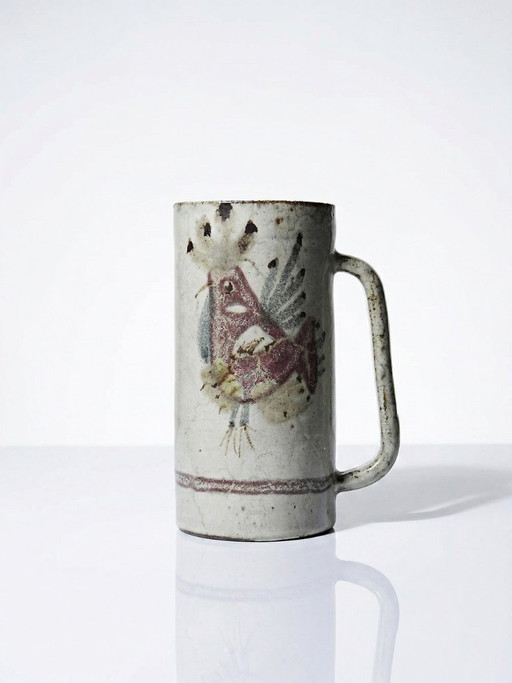 Large vintage Le Mûrier Gustave Reynaud Vallauris beer mug from the 1960s