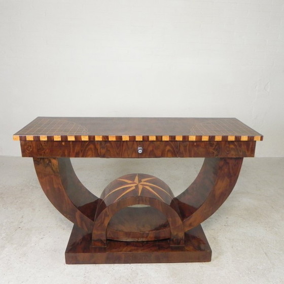 Image 1 of Art Deco style console table with different types of inlaid wood