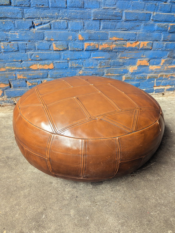 Image 1 of Vintage leather pouf, geometric design, 1970s