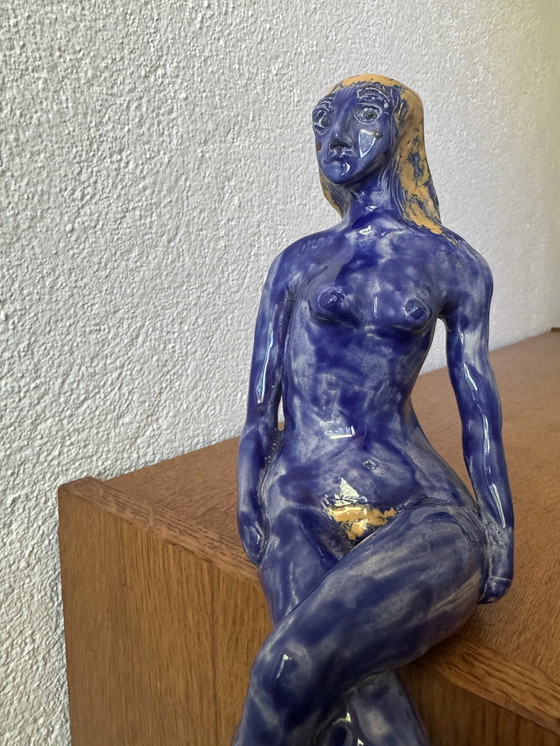 Image 1 of Sculpture Nue Stylisée Céramique Bleu