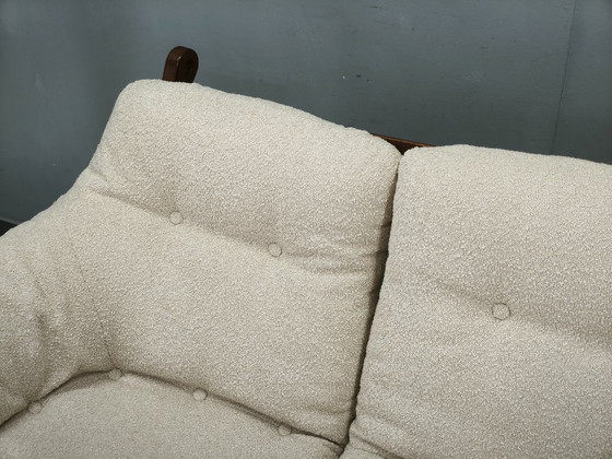 Image 1 of Brutalist Solid Oak and Bouclé Three-Seat Sofa, Czechoslovakia 1970s
