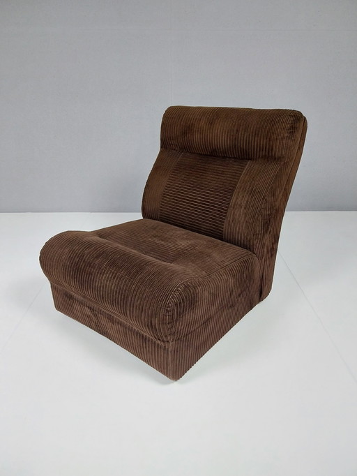 Poltrona vintage in tessuto a coste marrone, anni '70