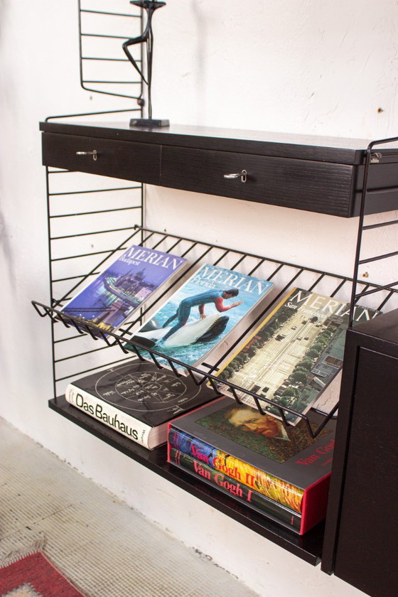 Image 1 of Original String shelf, vintage Nisse black sideboard bookshelf