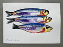 Signed watercolor sketch, mackerel theme