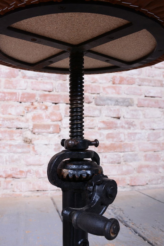 Original Mid-Century Swivel Stool, Cast Iron, Leather, Italy, 1970s (photo 8 of 9)