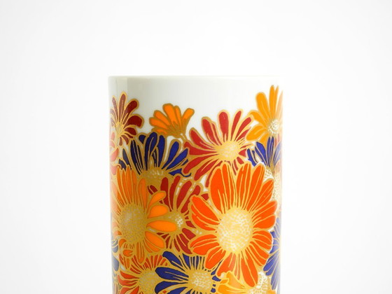 Image 1 of Beautiful 1980s porcelain vase by Rosemonde Nairac for Rosenthal Studio-Linie, featuring colorful daisies
