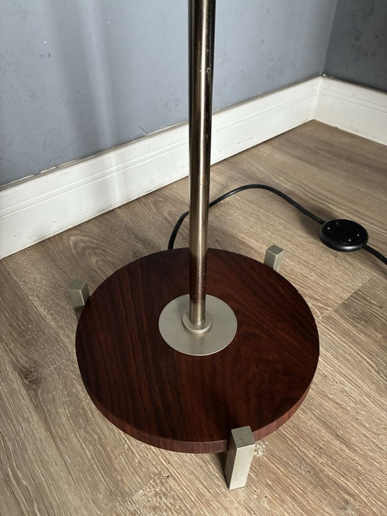 Lampada da terra Hillebrand con paralume a tamburo in tessuto, anni '60, Lampade da terra, Metallo, Beige (foto 3 di 8)