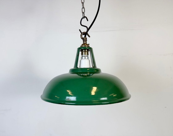 Image 1 of Industrial Green Enamel Factory Pendant Lamp, 1960s