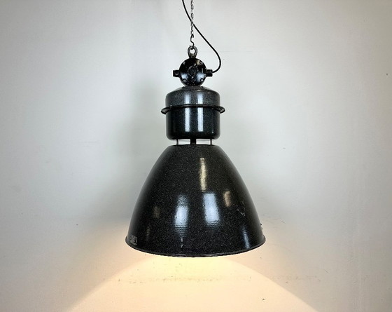 Image 1 of Large Dark Grey Enamel Industrial Factory Lamp from Elektrosvit, 1960s