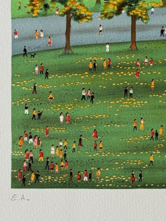 Image 1 of Litografia "In mongolfiera su Central Park" di François Fanch Ledan