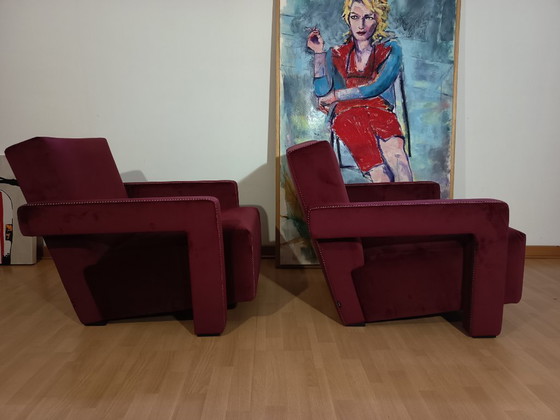 Image 1 of CASSINA 2X Poltrone 637 UTRECHT  (NUOVE MAI USATE) in Velluto 13L Ortigia/Plum con Cuciture in filo Naturale a punta Cavallo