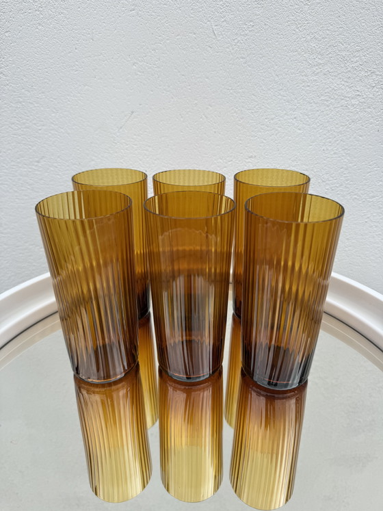 Image 1 of Amber hand-blown glasses from the 1960s