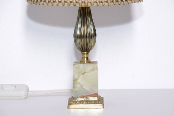 Image 1 of Lampada da tavolo in ottone, pietra naturale beige, vintage anni '70