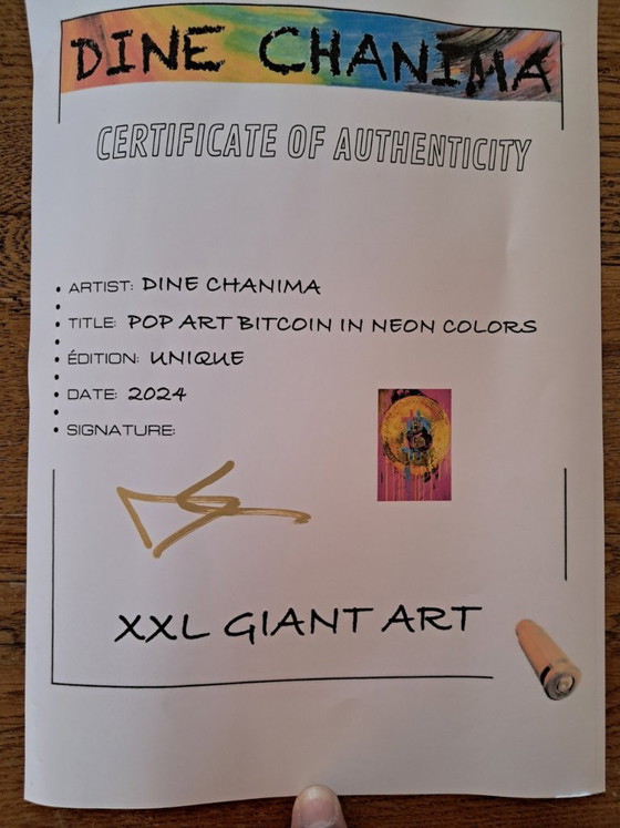 Image 1 of Dine CHANIMA – Riesiger Pop-Art-Bitcoin in Neonfarben XXL – Gemälde eines digitalen Künstlers