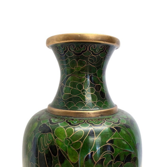 Image 1 of Vintage green cloisonné vase
