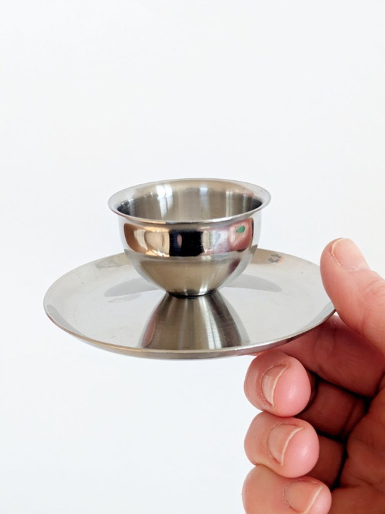 Image 1 of Set of 6 Vintage Polaris Norway Stainless Steel Egg Cups, Scandinavian Tableware