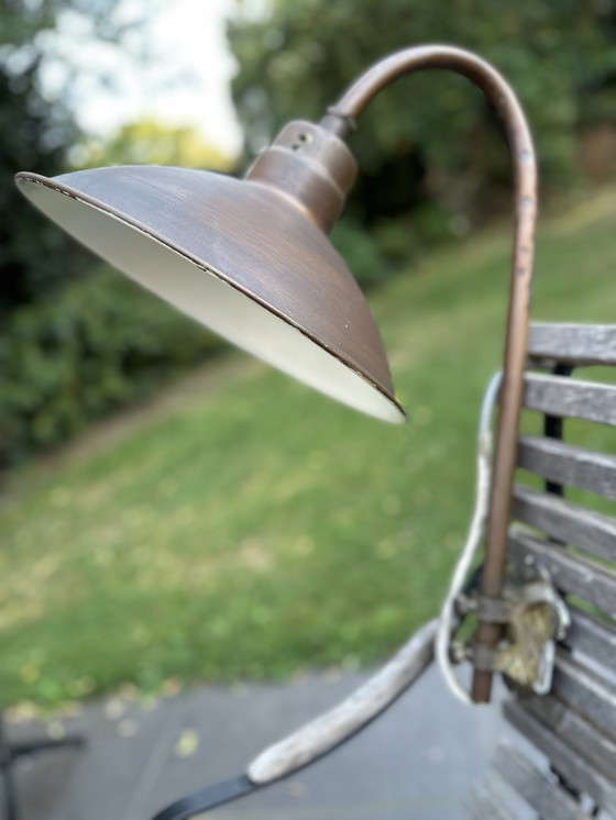 Image 1 of Industrial machine lamp with enamel shade (ca. 1930-1950)