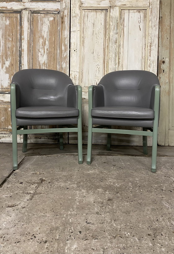 Image 1 of Sei poltrone di design italiano, metà secolo, in pelle grigia.