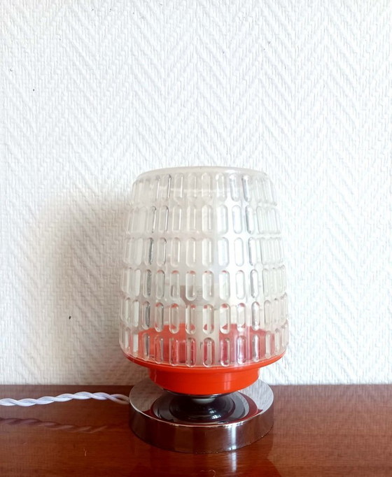 Image 1 of Space Age Orange and Chrome Table Lamp 1970