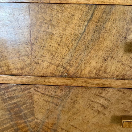 Image 1 of Rara cómoda alta / cómoda en nogal flameado art deco, 1930/1940