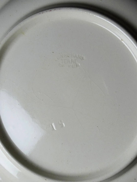 4 antike Dessertteller Longchamp Daisies Ironstone polychrom – Geschirr, Porzellan, Art Nouveau (photo 15 of 16)