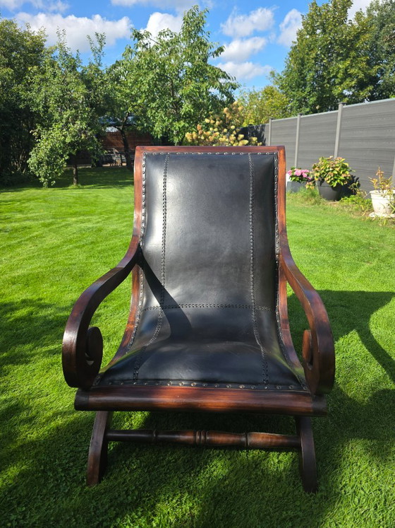 Fauteuil de style colonial – Leather, Metal (photo 6 of 9)