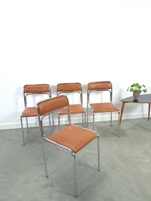 Skai bauhaus chromen Italiaanse buisframe stapelbare stoel