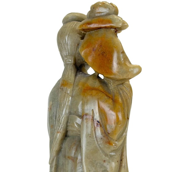 Sculptures Chinoises Vintage en Stéatite - Dame Céleste avec Lotus (He Xiangu) (photo 10 of 10)