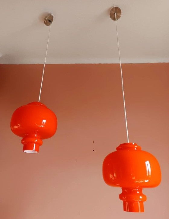Image 1 of 2 lampade a sospensione arancioni di Hans-Agne Jakobsson, 1960