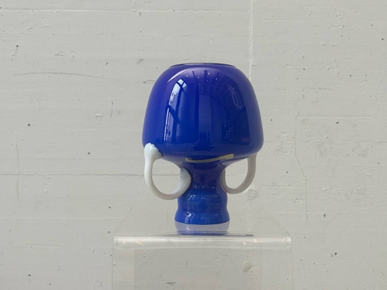 Image 1 of Handle vase made of blue opal glass by Opalina Fiorentina, Italy, 1960s