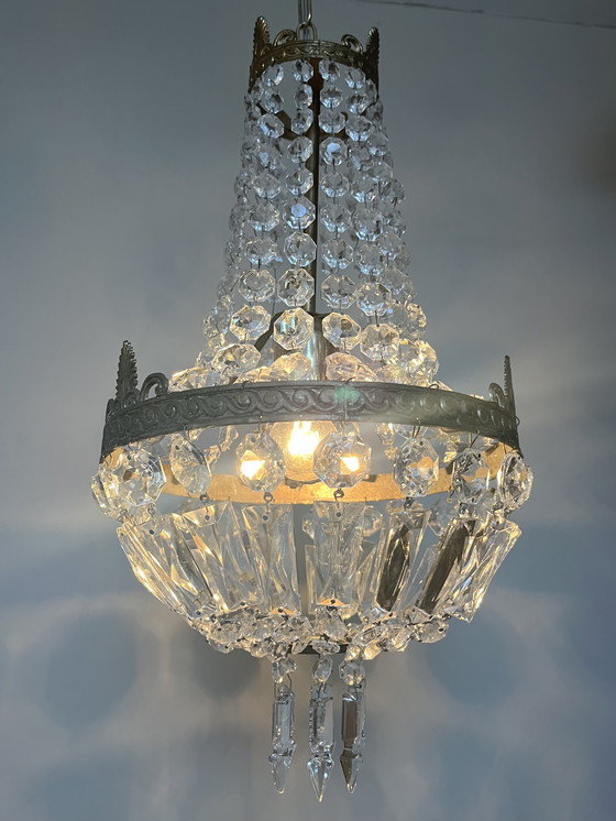 Image 1 of Lustre de poche en cristal français Cadre en bronze Vintage !