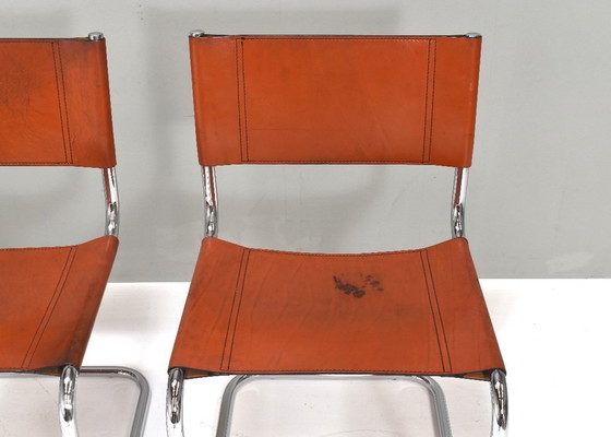 Image 1 of 4X Mart Stam S33 Chairs by FASEM in Chrome and Saddle Leather, Italy – 1970’s
