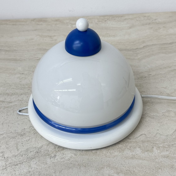 Image 1 of Applique vintage in vetro bianco e blu, anni '70