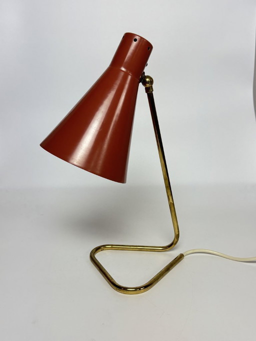 Elegant Mid-Century Brass & Orange Table Lamp by Giuseppe Ostuni for O-Luce, Italy, 1950s