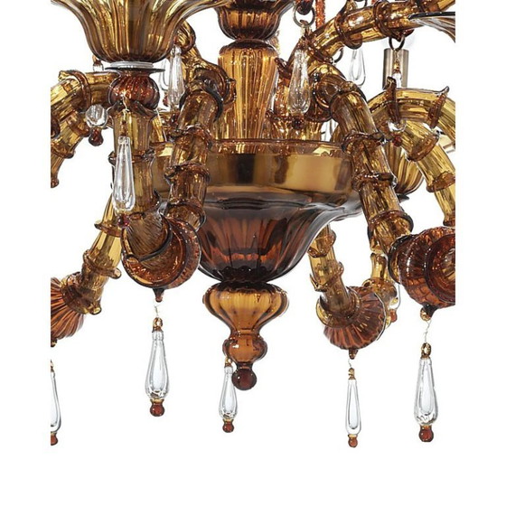 Image 1 of Handgefertigter, moderner brauner Ca’ Rezzonico-Kronleuchter mit geschwungenen Muranoglas-Details