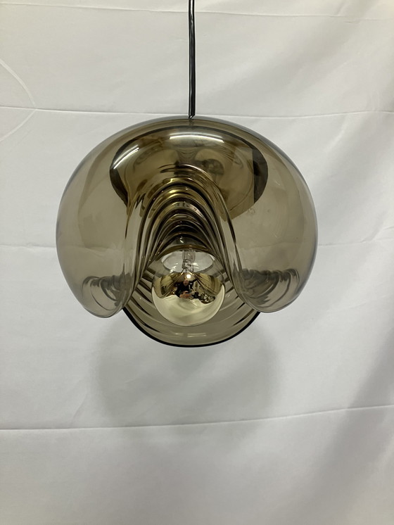 Image 1 of Suspension Vintage Futura Wave de Peill & Putzler en verre fumé