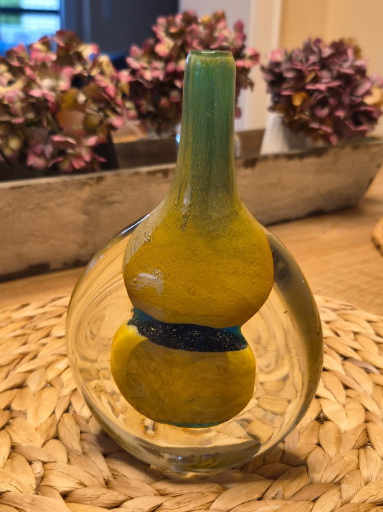 Mdina Glass Vase, yellow and blue, Glass art, Vintage (photo 3 of 6)