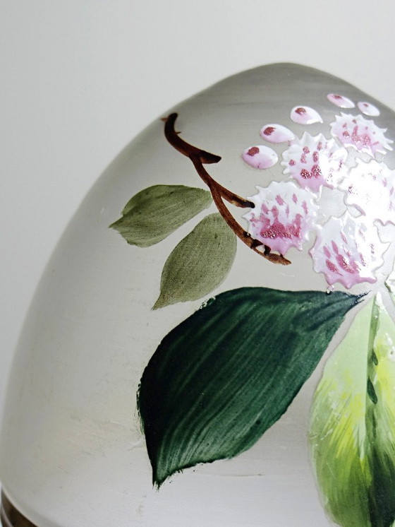 Image 1 of Boite oeuf verre givré émaillé et laiton ancien XIX-XXe