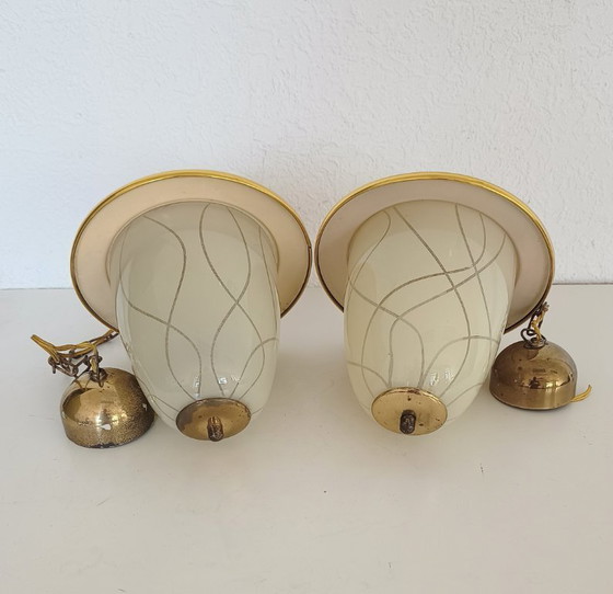 Zwei Pendelleuchten aus den 1950er Jahren – Glass, Metal (photo 10 of 11)