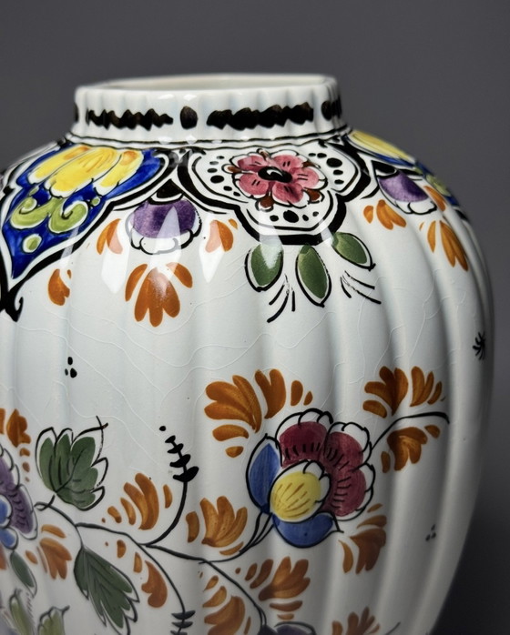 Image 1 of Hand-Painted Polychrome Delft Faience Vase Plateelbakkerij RAM, Arnhem, Netherlands