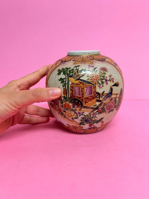 Small vintage Satsuma vase, Japanese chinoiserie flower vase