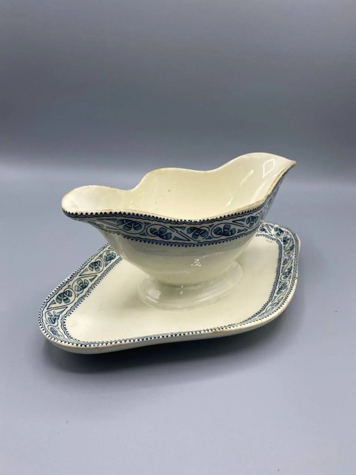 Boulenger Choisy-le-Roi Faience Gravy Boat, Champigny Pattern, with Original Attached Stand – servies (photo 2 of 7)