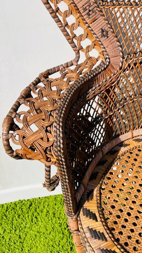 Image 1 of Fauteuil XL Peacock « Emmanuelle » en rotin. Vintage années 70.