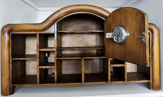 Raro Gabinete Art Decó para Especias de los años 30 con Reloj – Procedencia Original "de Bijenkorf" y Tarros (photo 7 of 12)