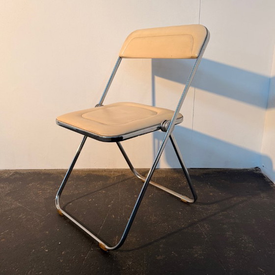 Image 1 of 1x Chaise pliante Plia en similicuir crème rare