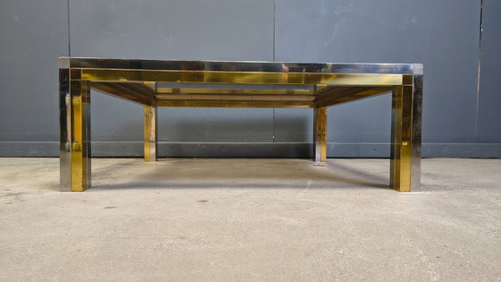Image 1 of Vintage chrome and brass coffee table in the manner of Romeo Rega, 1970s