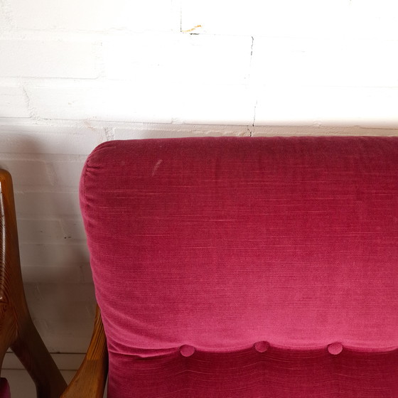 Image 1 of 2 poltrone vintage di design danese anni '70 in legno e velluto rosa